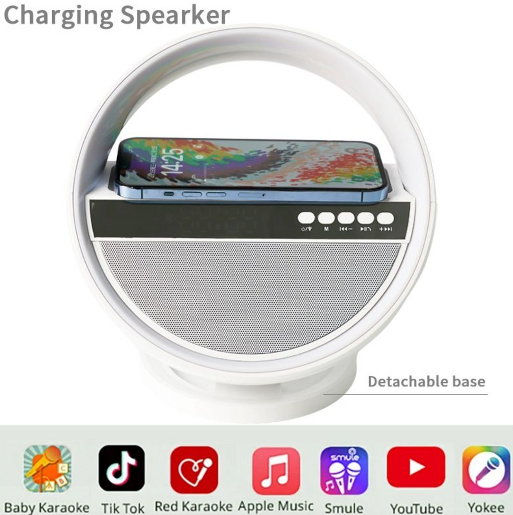 15W Wireless Fast Charging Bluetooth Speaker – Portable Speaker with LED Light & Phone Charger